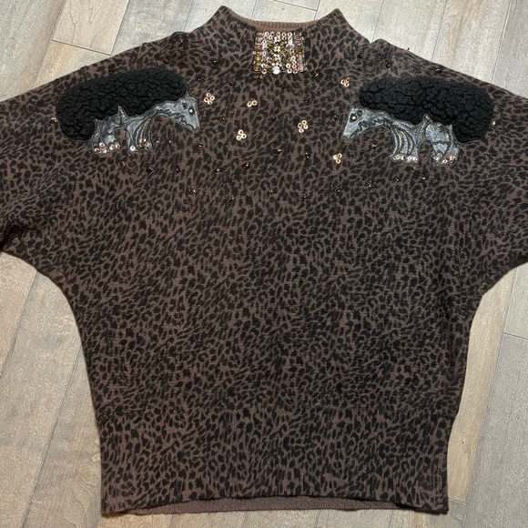 Vintage 80s Cedars Lambswool Angora Sweater S Hong Kong Leather Hedgehog - Picture 8 of 11